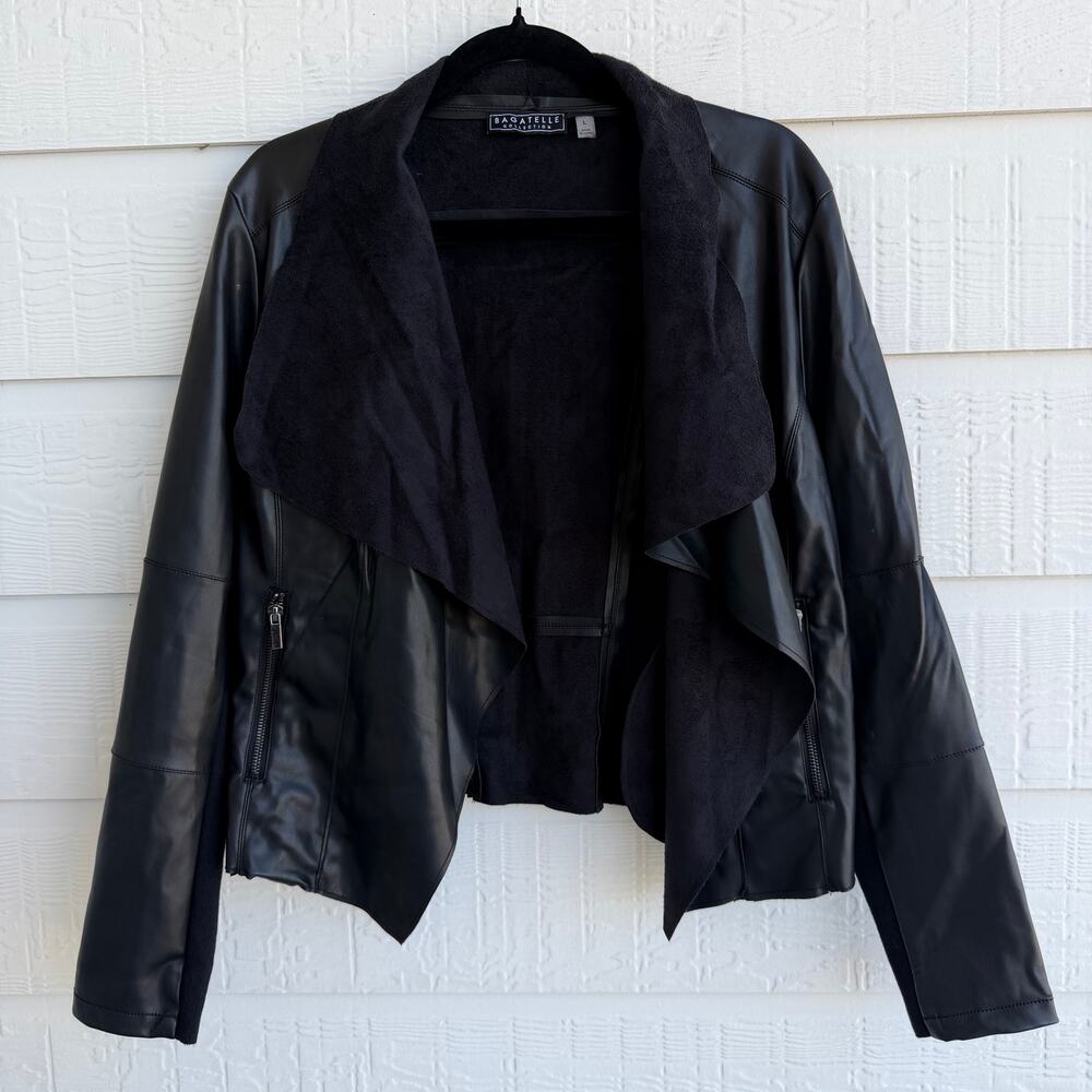 Bagatelle Collection Black Faux Leather Suede mixed media Jacket L NWT Cropped